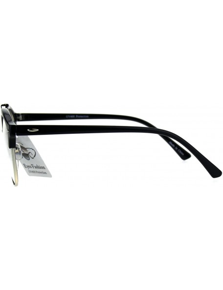 Round Mens Retro Hipster Half Horn Rim Clear Lens Eyeglasses - Black Silver - CI185R6ST7E $7.74