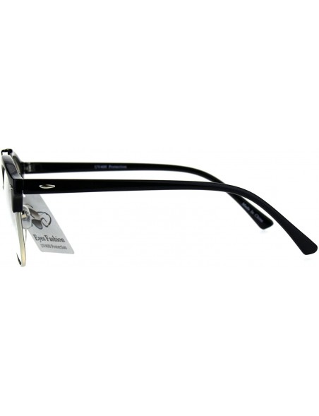 Round Mens Retro Hipster Half Horn Rim Clear Lens Eyeglasses - Black Silver - CI185R6ST7E $7.74