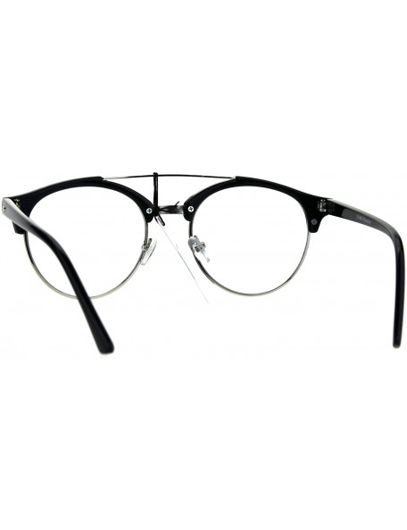 Round Mens Retro Hipster Half Horn Rim Clear Lens Eyeglasses - Black Silver - CI185R6ST7E $7.74