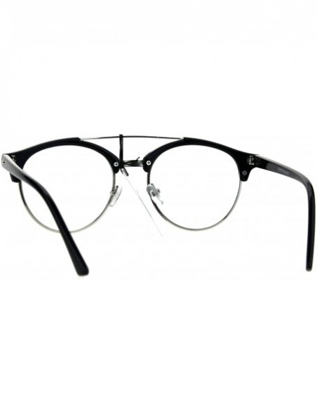 Round Mens Retro Hipster Half Horn Rim Clear Lens Eyeglasses - Black Silver - CI185R6ST7E $7.74