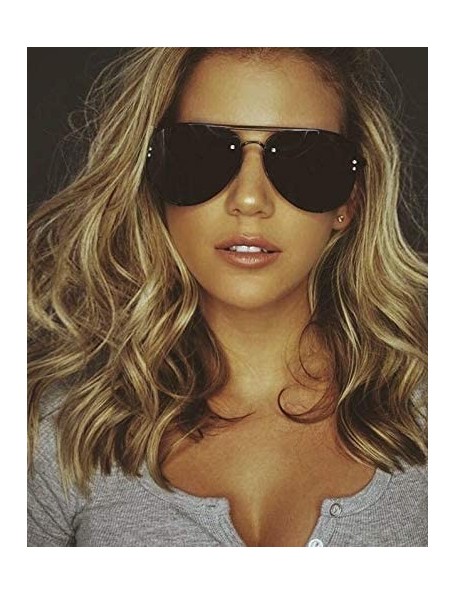 Aviator Oversized Rimless Aviator Sunglasses Metal Frame Flash Mirrored with Spring Hinges 87247 - Black Frame/Smoke Lens - C...