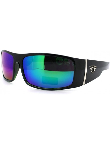 Rectangular Insignia Optics Classic Men's Thick Temple Warp Around Biker Style Sunglasses - Black Green - C811D2XK6H1 $9.73