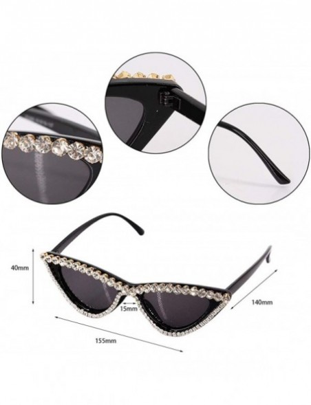 Square Sparkling Crystal Cat Eye Sunglasses UV Protection Rhinestone Sunglasses - Black Frame - CN18ZYN0SZ2 $18.08