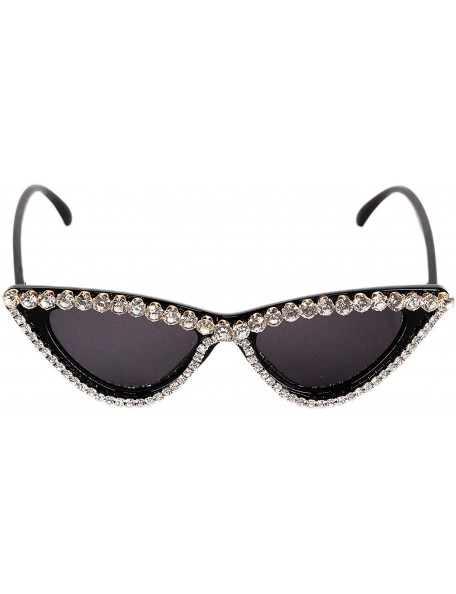 Square Sparkling Crystal Cat Eye Sunglasses UV Protection Rhinestone Sunglasses - Black Frame - CN18ZYN0SZ2 $18.08