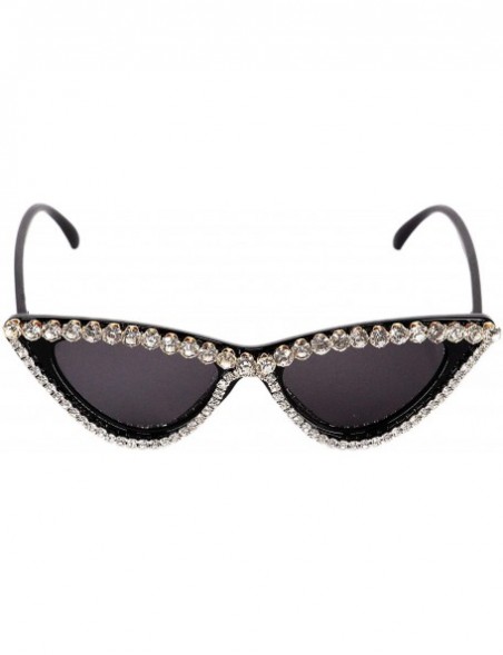 Square Sparkling Crystal Cat Eye Sunglasses UV Protection Rhinestone Sunglasses - Black Frame - CN18ZYN0SZ2 $18.08