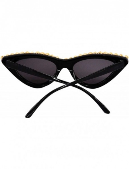 Square Sparkling Crystal Cat Eye Sunglasses UV Protection Rhinestone Sunglasses - Black Frame - CN18ZYN0SZ2 $18.08