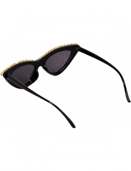 Square Sparkling Crystal Cat Eye Sunglasses UV Protection Rhinestone Sunglasses - Black Frame - CN18ZYN0SZ2 $18.08