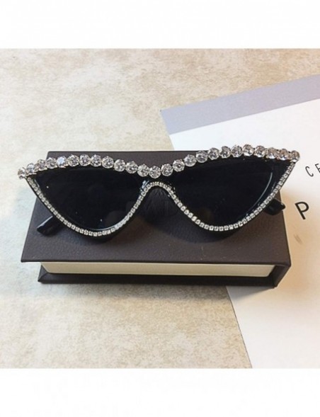 Square Sparkling Crystal Cat Eye Sunglasses UV Protection Rhinestone Sunglasses - Black Frame - CN18ZYN0SZ2 $18.08