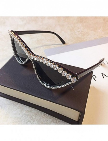 Square Sparkling Crystal Cat Eye Sunglasses UV Protection Rhinestone Sunglasses - Black Frame - CN18ZYN0SZ2 $18.08