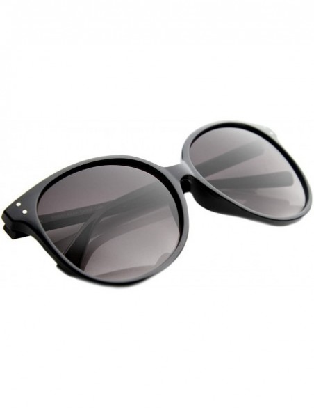 Round Retro P3 Round Metal Rivet Horn Rimmed Sunglasses - Black Lavender - C511YEC5KQL $7.59