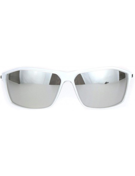 Rectangular Mens Xloop Sport Squared Rectangular Warp Large Plastic Sunglasses - White Clear Silver Mirror - C418K0X055C $11.51