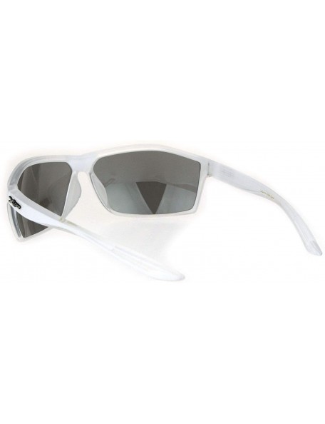 Rectangular Mens Xloop Sport Squared Rectangular Warp Large Plastic Sunglasses - White Clear Silver Mirror - C418K0X055C $11.51