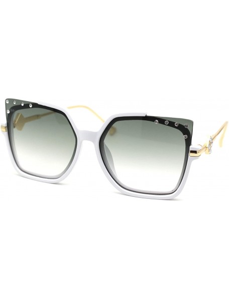 Butterfly Womens Exposed Horn Lens Rhinestone Trim Hinge Fashion Sunglasses - White Gold Green - C618YX52OWN $10.93