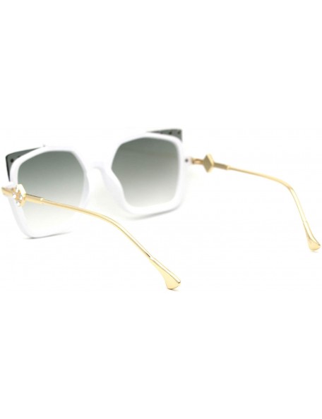 Butterfly Womens Exposed Horn Lens Rhinestone Trim Hinge Fashion Sunglasses - White Gold Green - C618YX52OWN $10.93