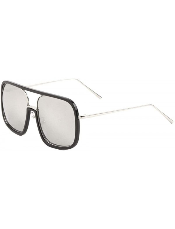 Aviator Flat Top Round Square Double Metal Plastic Rim Sunglasses - Black Silver - C6198L20WEH $11.59