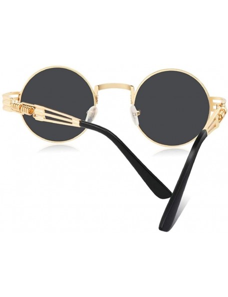 Round Steampunk Round Sunglasses for Women and Men with Spring Hings - C2 Gold Gray - CP19806E08X $11.17