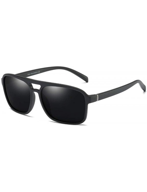 Aviator 59mm Men Sunglasses Polarized 80s Classic Square Aviator Frame TR90 Big Glasses - Matte Black - C318QA8EC4I $18.31