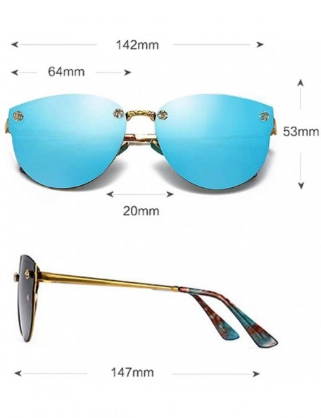 Oversized Women Cateye Rimless Sunglasses Mirrored Oversized Reflective Eyeglasses - Blue - CL18KI8ALT3 $14.74