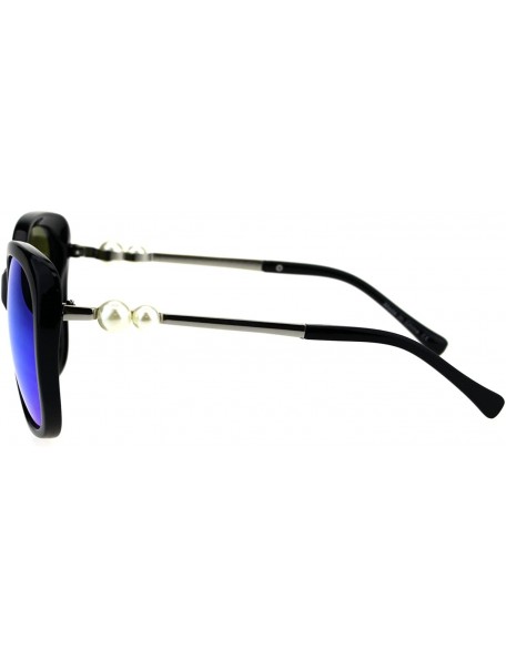 Butterfly Womens Pearl Jewel Diva Butterfly Designer Fashion Plastic Sunglasses - Black Blue Mirror - CB18EYS9AAX $8.73