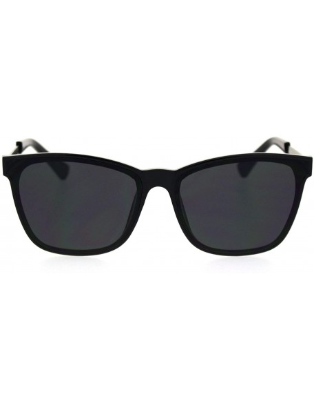 Rectangular Gentlemans Elegant Designer Fashion Mod Thin Horn Rim Sunglasses - All Black - CW18SIEQC3G $12.29