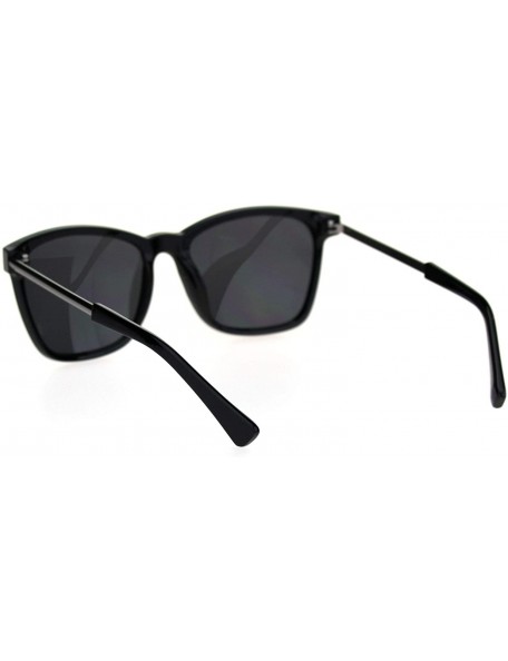 Rectangular Gentlemans Elegant Designer Fashion Mod Thin Horn Rim Sunglasses - All Black - CW18SIEQC3G $12.29