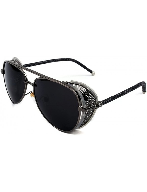 Oval Unisex STY1506 Cross Detail Side Shield Metal Aviator 52mm Sunglasses - C7-grey+black - CN18GIMOIDU $22.99