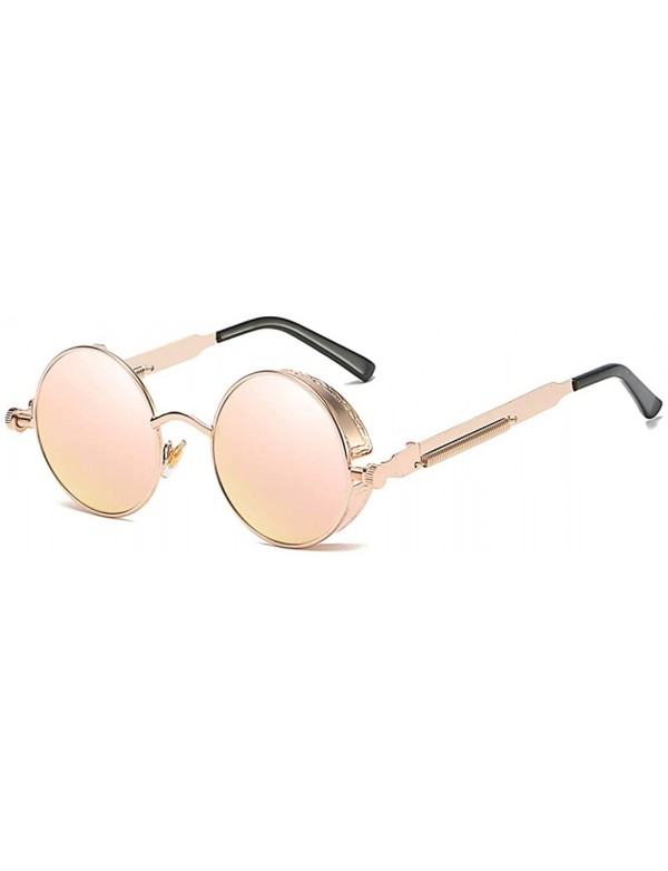 Round Retro Round Sunglasses Men Polarized Mirror Steampunk Sun Glasses for Women - Pink Mirror - CR18KDQ0CNC $12.63