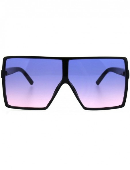 Rectangular Oversize Plastic Squared Rectangular Robotic 80s Futurism Sunglasses - Black Blue Pink - CD186H6M5QW $8.42