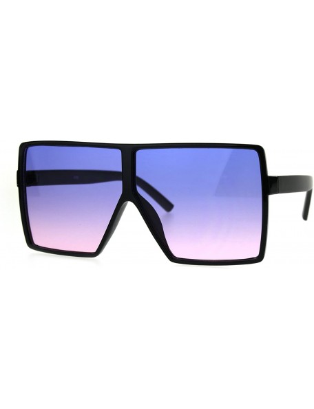 Rectangular Oversize Plastic Squared Rectangular Robotic 80s Futurism Sunglasses - Black Blue Pink - CD186H6M5QW $8.42