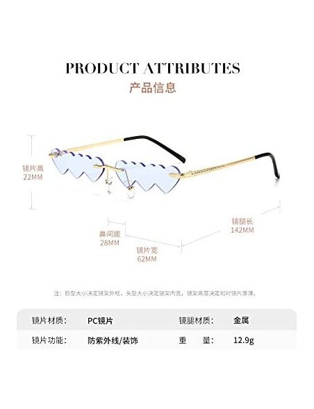 Rimless Small Rimless Punk Sunglasses Women Luxury Fashion Heart Unique - Yellow - CB190223LOE $12.37