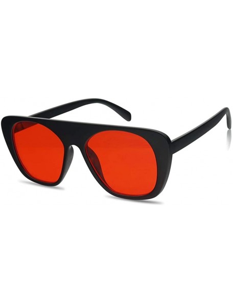 Aviator Bold Flat Top Square Aviator Shield Sunglasses Oversized Boyfriend Flat Lens Shades - Black Frame - Red - CK18G508O7I...