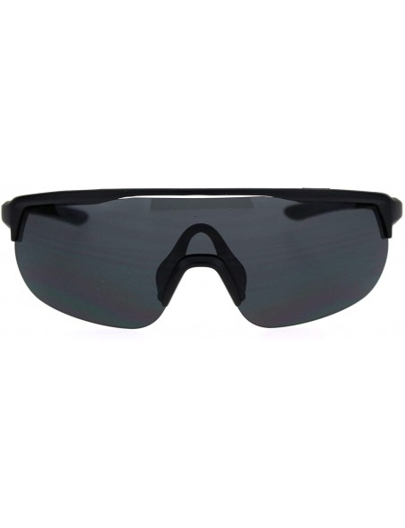 Rectangular Retro Exposed Lens Oversize Shield Robotic Half Rim Sunglasses - Matte Black Black - CH18SK3E4LU $9.42