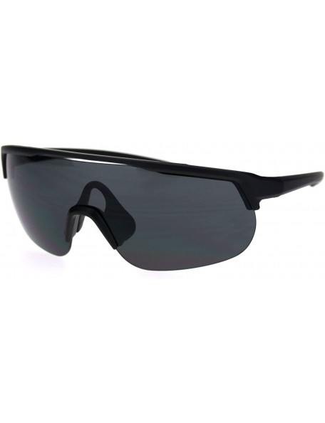 Rectangular Retro Exposed Lens Oversize Shield Robotic Half Rim Sunglasses - Matte Black Black - CH18SK3E4LU $9.42