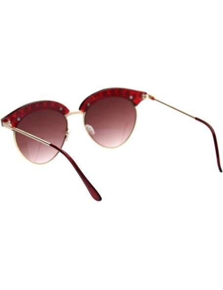 Round Womens Pearl Jewel Half Rim Chic Sunglasses - Red Gold Burgundy - C218SAQ2A2O $9.84