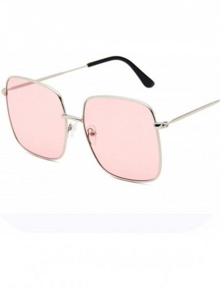 Square Luxury Square Sunglasses Women Retro Alloy Frame Big Sun Glasses Vintage Gradient Oculos Feminino - Silver Pink - CD19...