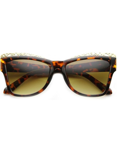 Cat Eye High Fashion Chic Metal Cut-Out Artwork Women's Cat Eye Sunglasses - Tortoise-gold Amber - CU11XWW5HYT $12.99