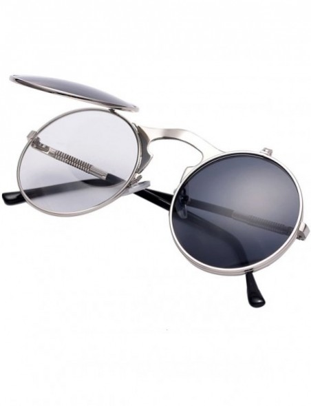 Goggle Vintage Round Flip Up Sunglasses for Men Women Juniors John Lennon Style Circle Sun Glasses - C2184EXOWOE $15.72