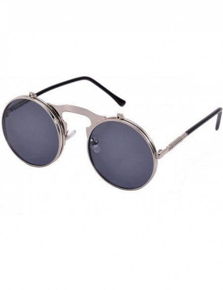 Goggle Vintage Round Flip Up Sunglasses for Men Women Juniors John Lennon Style Circle Sun Glasses - C2184EXOWOE $15.72