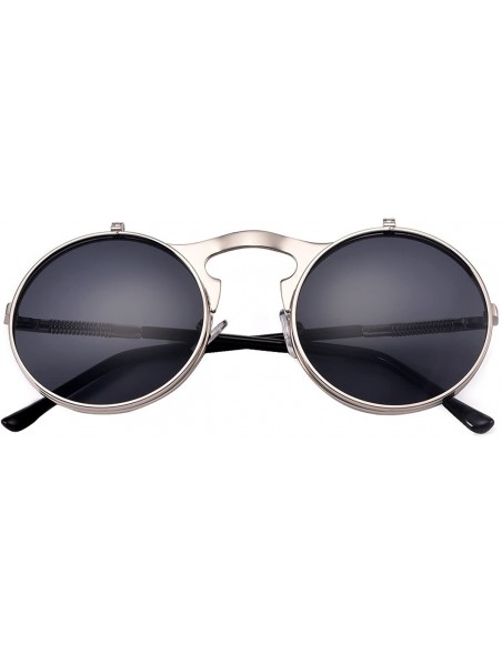 Goggle Vintage Round Flip Up Sunglasses for Men Women Juniors John Lennon Style Circle Sun Glasses - C2184EXOWOE $15.72