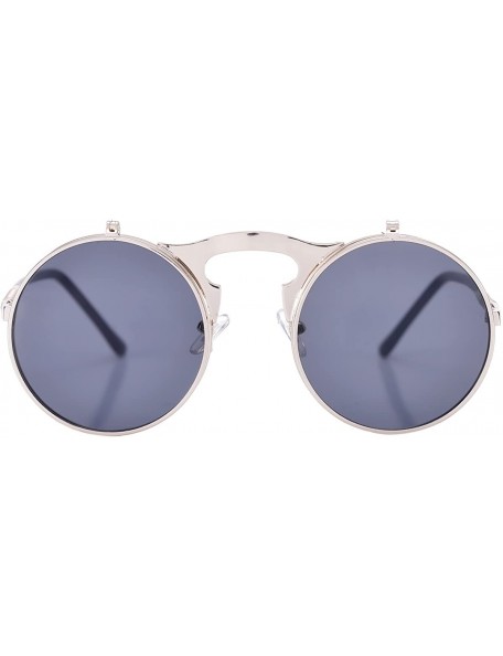 Goggle Vintage Round Flip Up Sunglasses for Men Women Juniors John Lennon Style Circle Sun Glasses - C2184EXOWOE $15.72