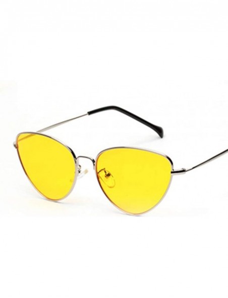 Cat Eye Fashion Cat Eye Sunglasses Women Metal Frame Sun Glasses For Women Gift Summer - Silver With Yellow - C318I2UCKRS $9.96