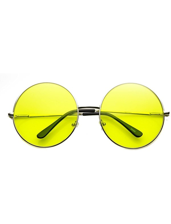 Oversized Womens Fashion Oversized Color Tint Lens Metal Circle Round Sunglasses - Yellow - C711XN6U66X $11.84