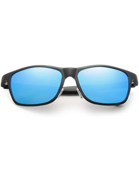 Square Genuine adjustable sunglasses square men polarized UV400 Ultra light Al-Mg - Black/Blue - CN18SM8NSZ3 $17.73