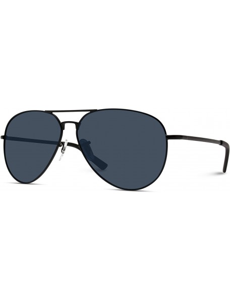 Round Classic Full Black Polarized Lens Metal Frame Men Aviator Style Sunglasses - CW18IGK89QW $16.52