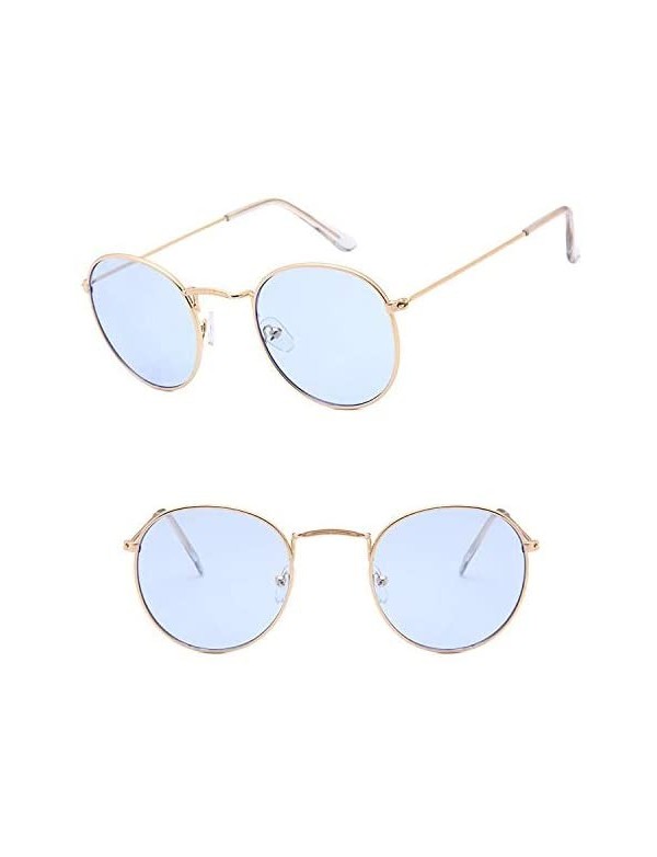 Round Sunglasses Mirror Classic Glasses Driving - Goldoceanblue - CG198MY0HHN $13.97