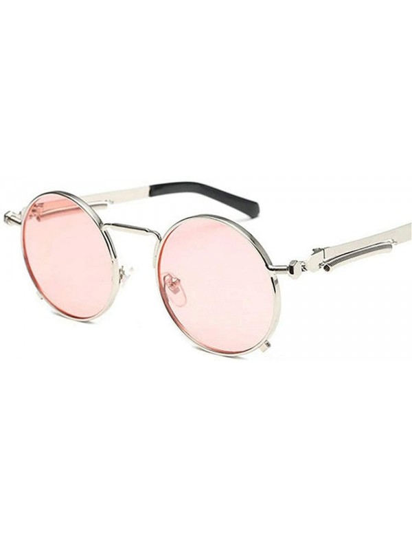 Round 2019 New Fashion Personality Punk Style Retro Round Metal Frame Unisex Sunglasses - Pink - CO18NI4RXEM $13.89