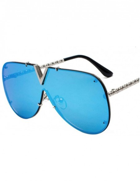 Oversized Luxury Sunglasses Men Women V-Shaped Trendy Driving Sunglasses UV400 Eyewear - C1-silver Frame Blue Film - C318XLYW...