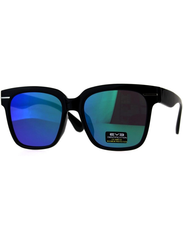 Rectangular Plastic Oversize Horn Rim Geeky Nerd Sunglasses - Black Teal - C218D3RW8UX $12.57