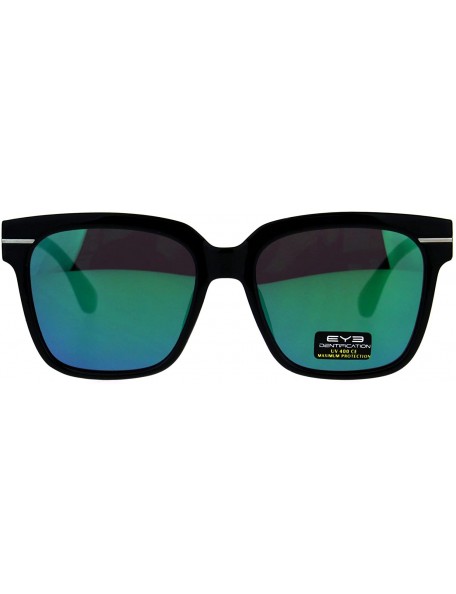 Rectangular Plastic Oversize Horn Rim Geeky Nerd Sunglasses - Black Teal - C218D3RW8UX $12.57