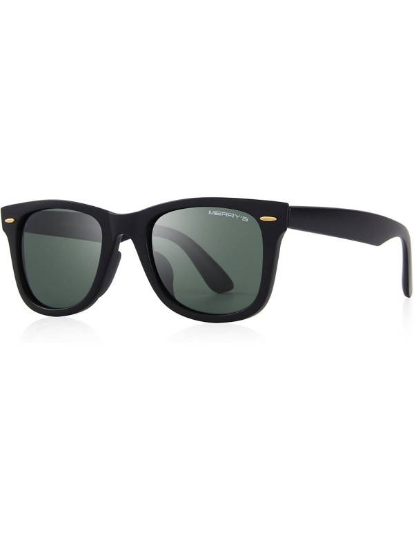 Wayfarer Retro Rivet Polarized Sunglasses for Men 80's Classic Women Sun glasses S8140 - Matteblack&g15 - C6184R3OLCN $11.26